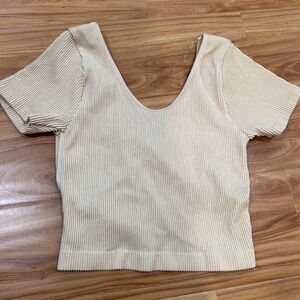 Active basic, tan, short sleeve, midriff, crossed back